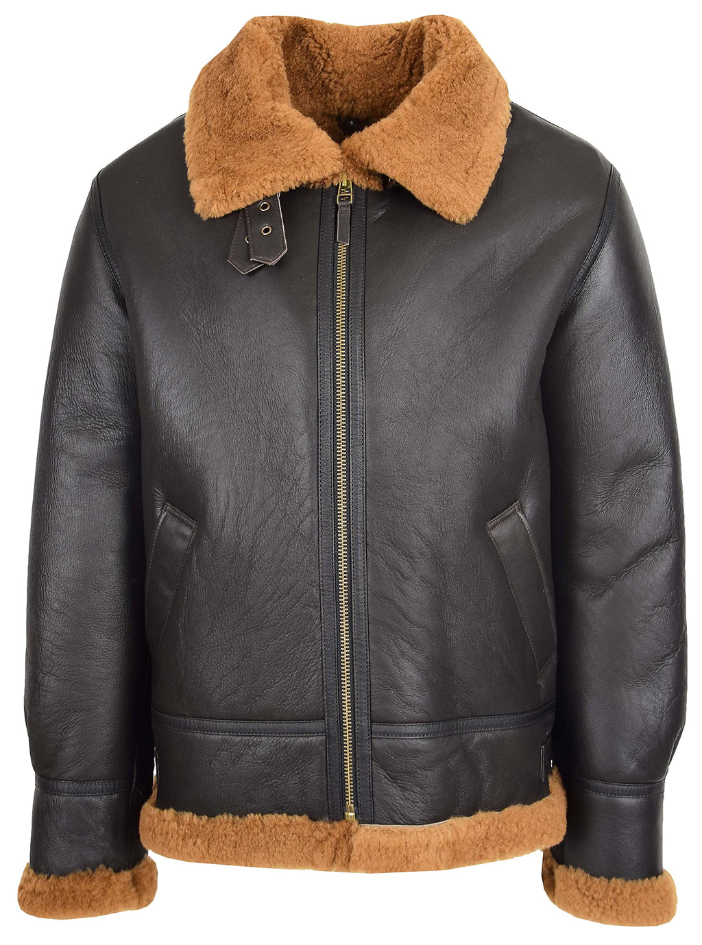 Mens B3 Sheepskin Jacket Detachable Hoodie Shearling Ruben Brown Ginger (2XL)