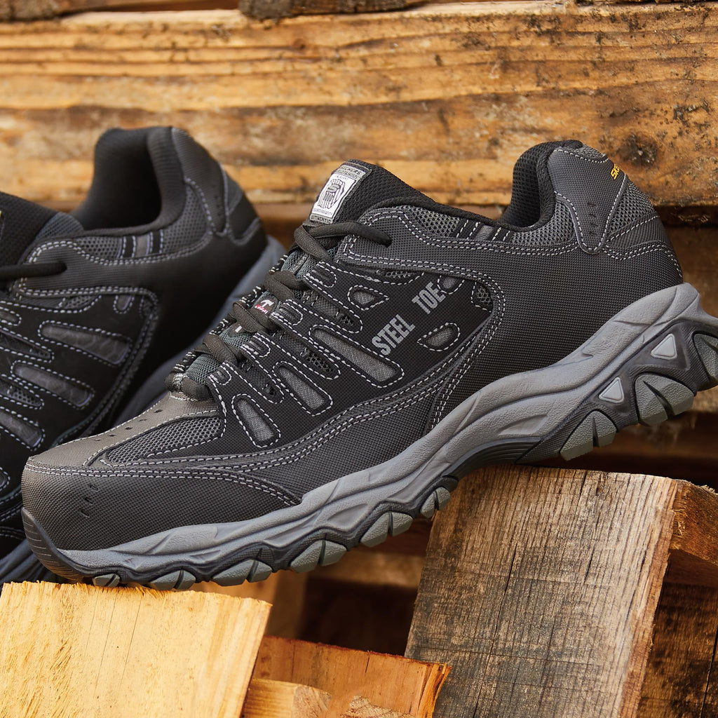 Skechers Men's Cankton Steel Toe Construction Shoe – Electrical Hazard Rated, Memory Foam, Black/Charcoal, 13 Wide