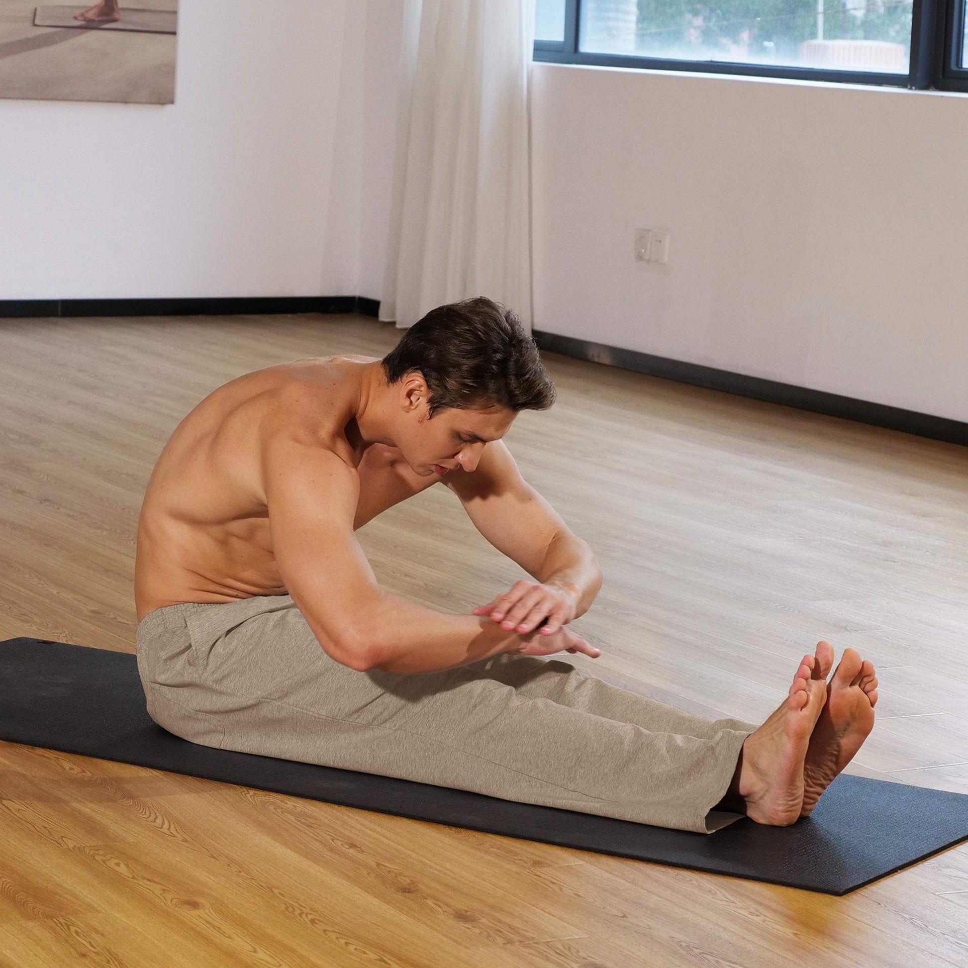 Pudolla Men's Cotton Yoga Sweatpants Athletic Lounge Pants Open Bottom Casual Jersey Pants for Men with Pockets (Khaki X-Large)