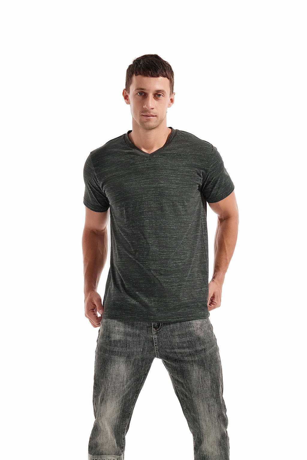 KLIEGOU Men's V Neck T Shirts - Casual Stylish Fitted Tees for Men 1 Black-Green XXL