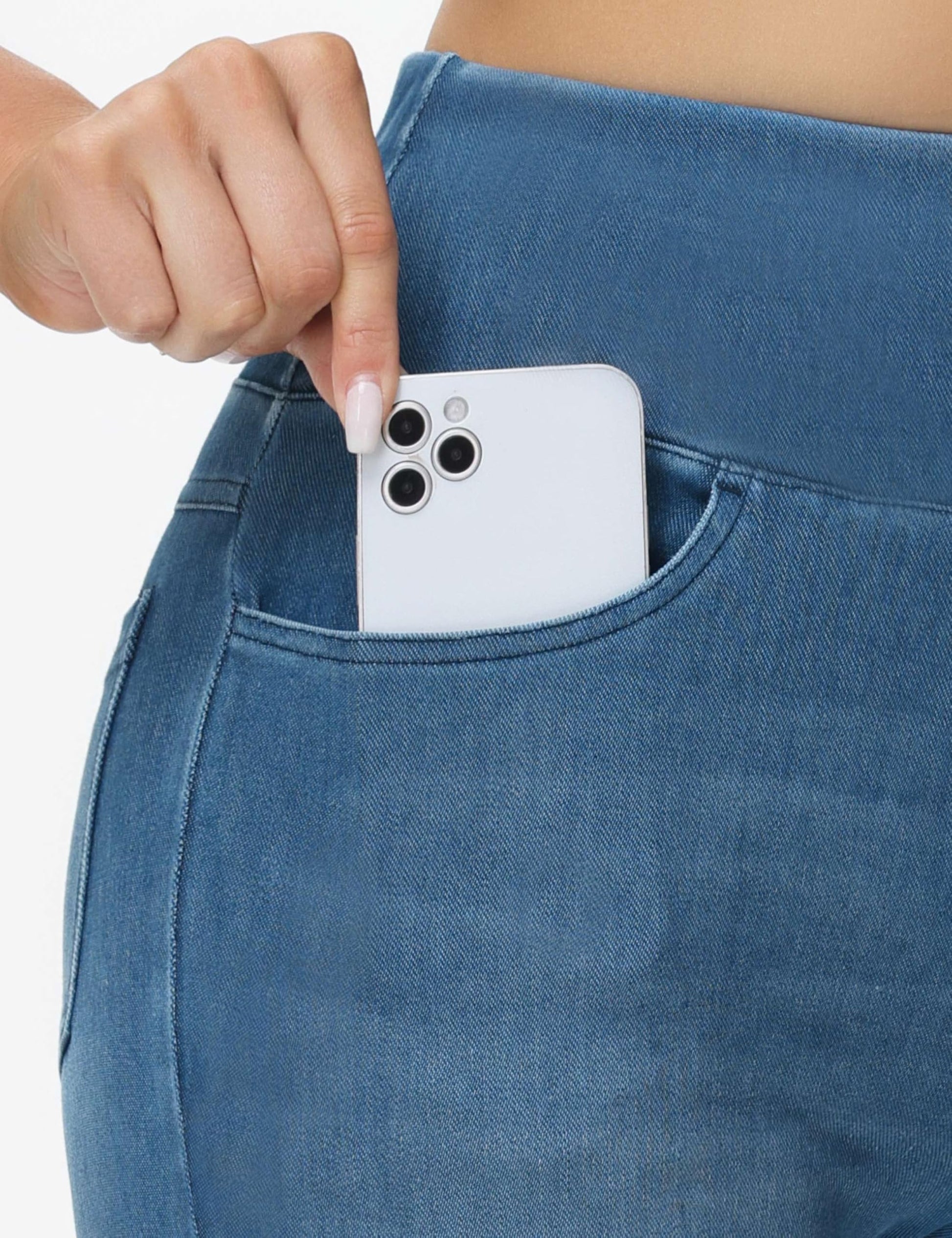 THE GYM PEOPLE Women's High Waisted Jeggings Pants Stretchy Tummy Control Skinny Jean Leggings with Pockets Denim Blue