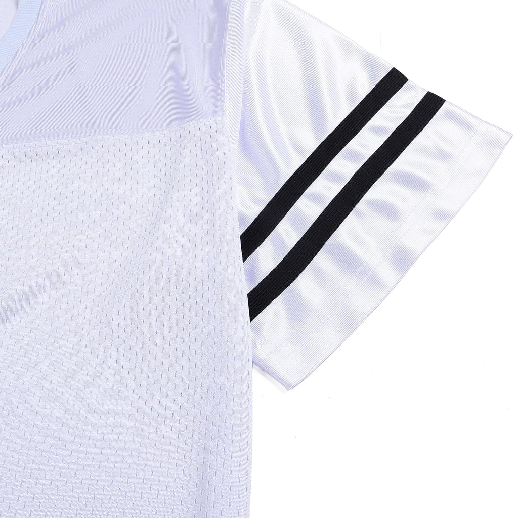 Pullonsy Plain White Football Jerseys for Men Adult Unisex 90s 00s 10s Hip Hop Cool Shirts Workout Fitness Clothing Training Tops Black Stripe-White Jersey,Men Size X-Large
