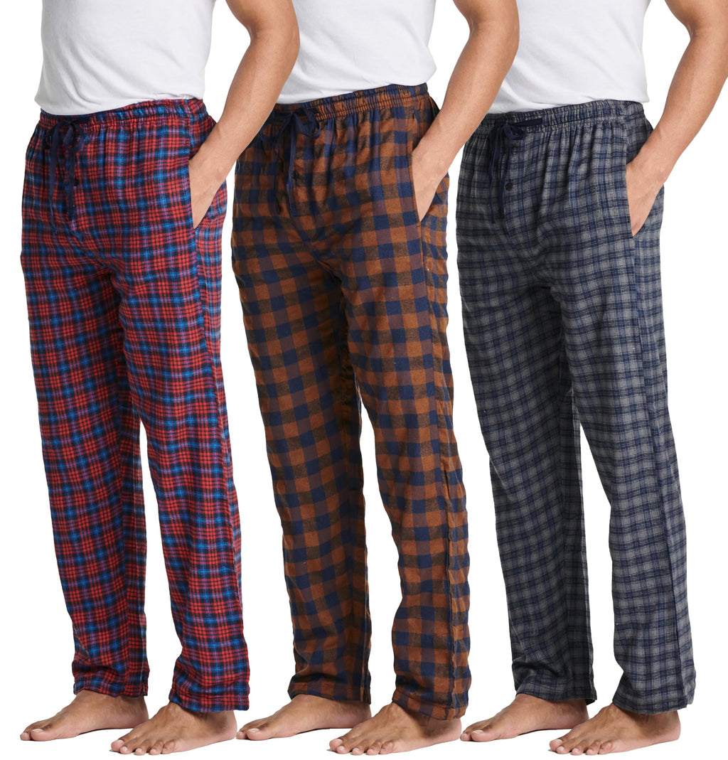 Real Essentials 3 Pack: Mens Pajama Pants Cotton Super Soft Pajamas Men Flannel Bottoms Fleece Buffalo Plaid Pj Gifts Lounge Pants Sleepwear Pijamas Hombres Essentials Woven,Set 8-XL