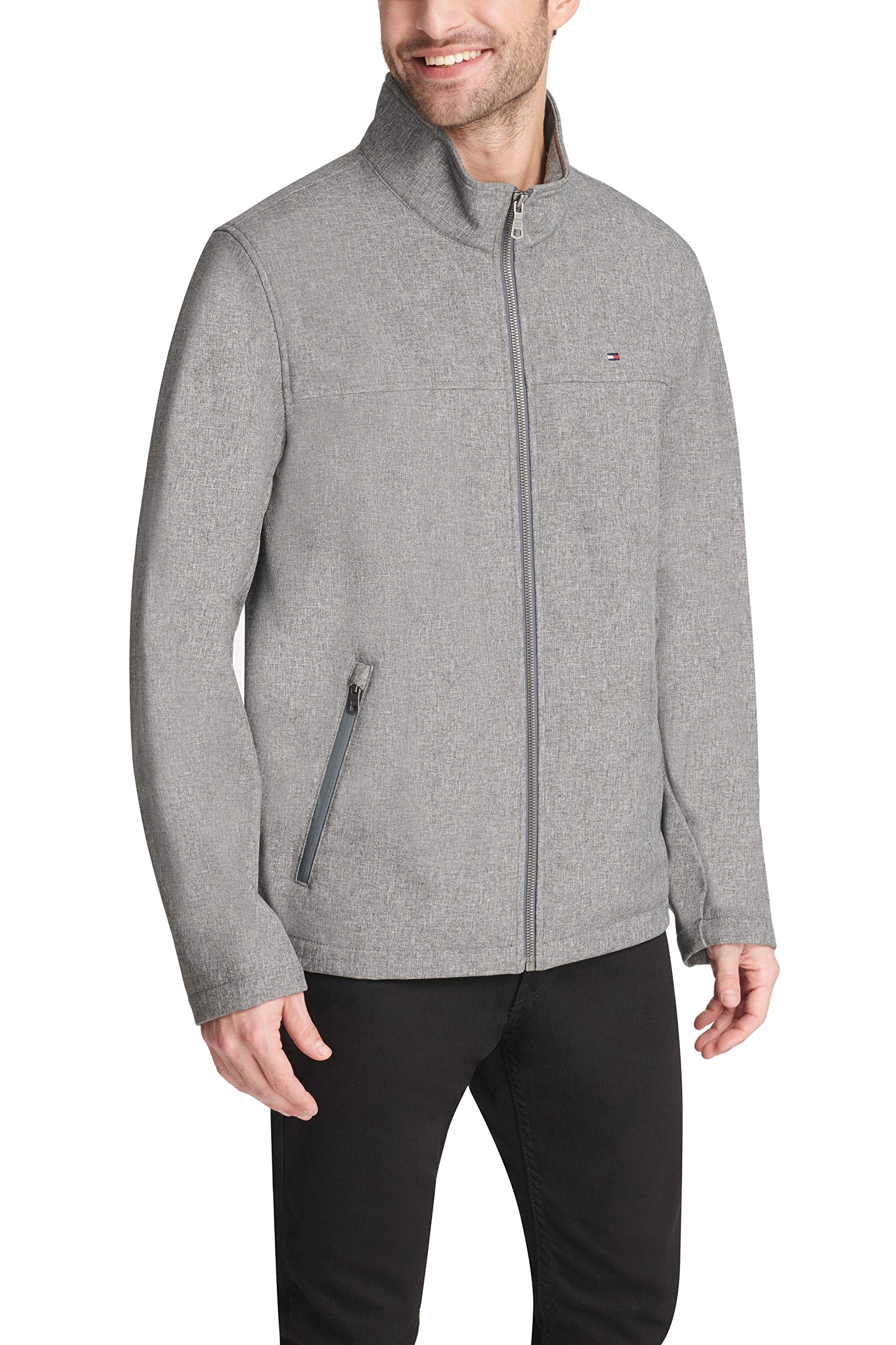 Tommy Hilfiger Men's Water Resistant Softshell Jacket (Standard and Big & Tall), Heather Grey, Large