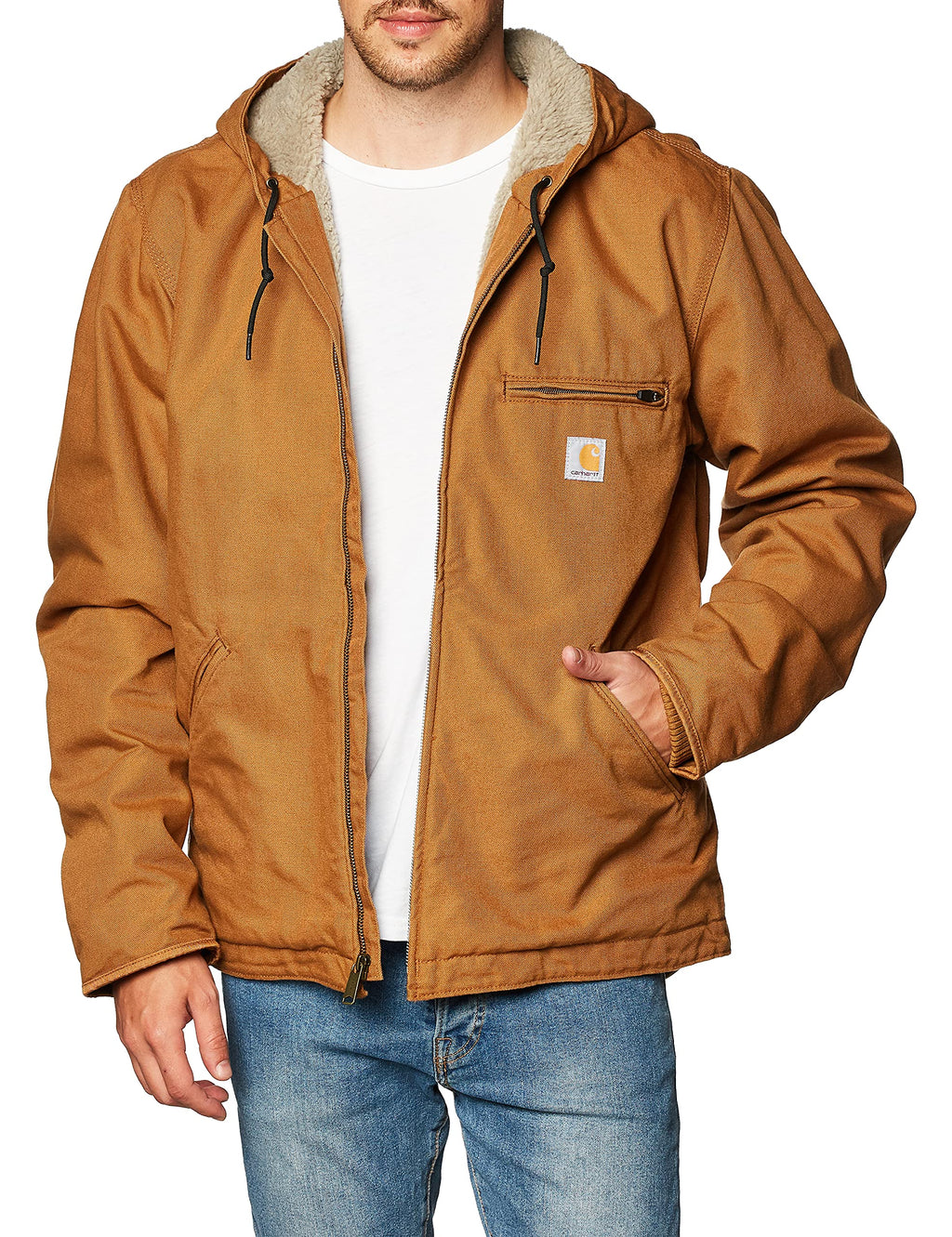 Carhartt Men's Relaxed Fit Washed Duck Sherpa-Lined Jacket-Carhartt Brown-Large/Tall