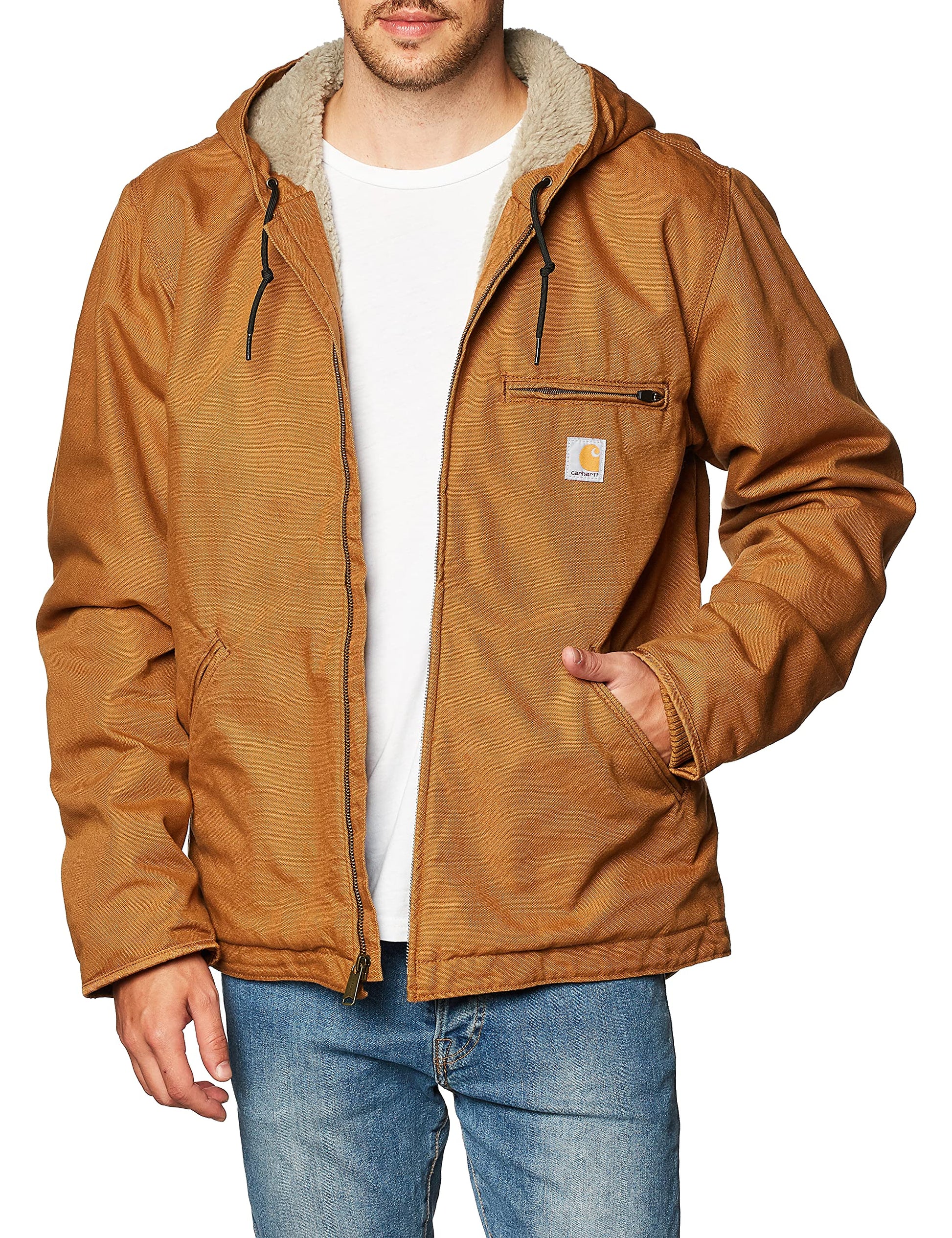 Carhartt Men's Relaxed Fit Washed Duck Sherpa-Lined Jacket-Carhartt Brown-Large/Tall