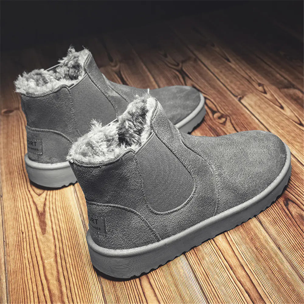 Men's Leather Ankle Boots with Warm Fur for Winter