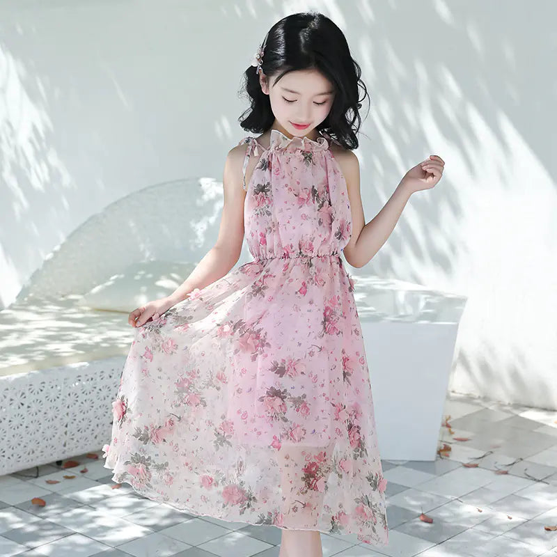 Girls' Bohemian Summer Dress - Floral Beach Maxi Dress
