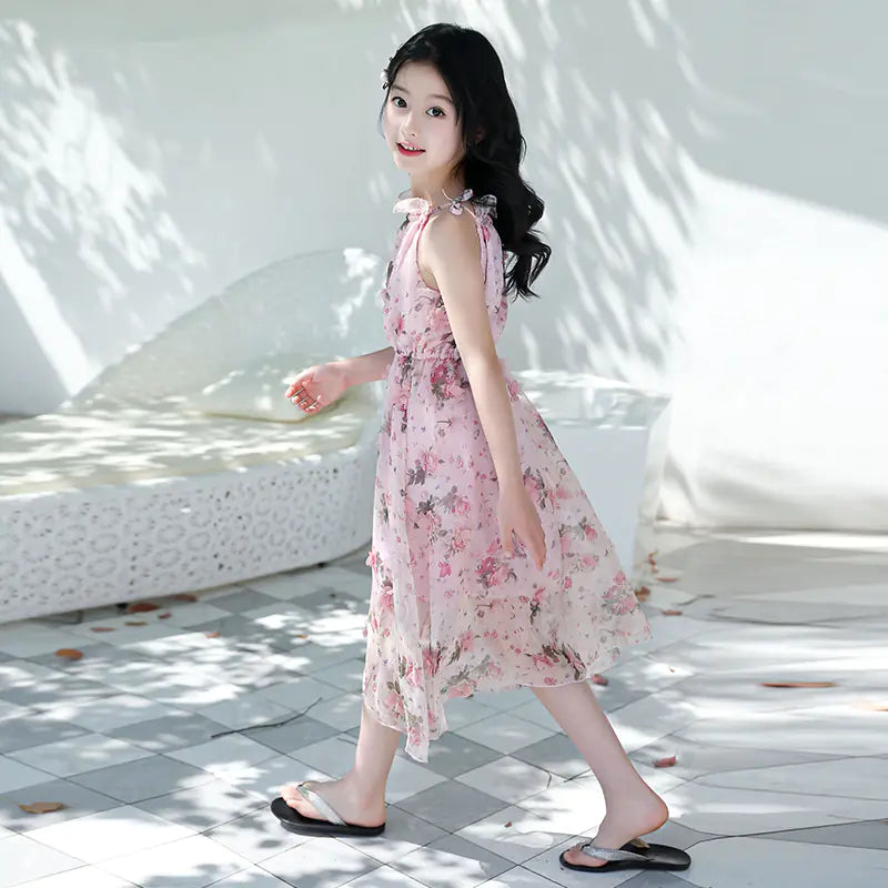 Girls' Bohemian Summer Dress - Floral Beach Maxi Dress