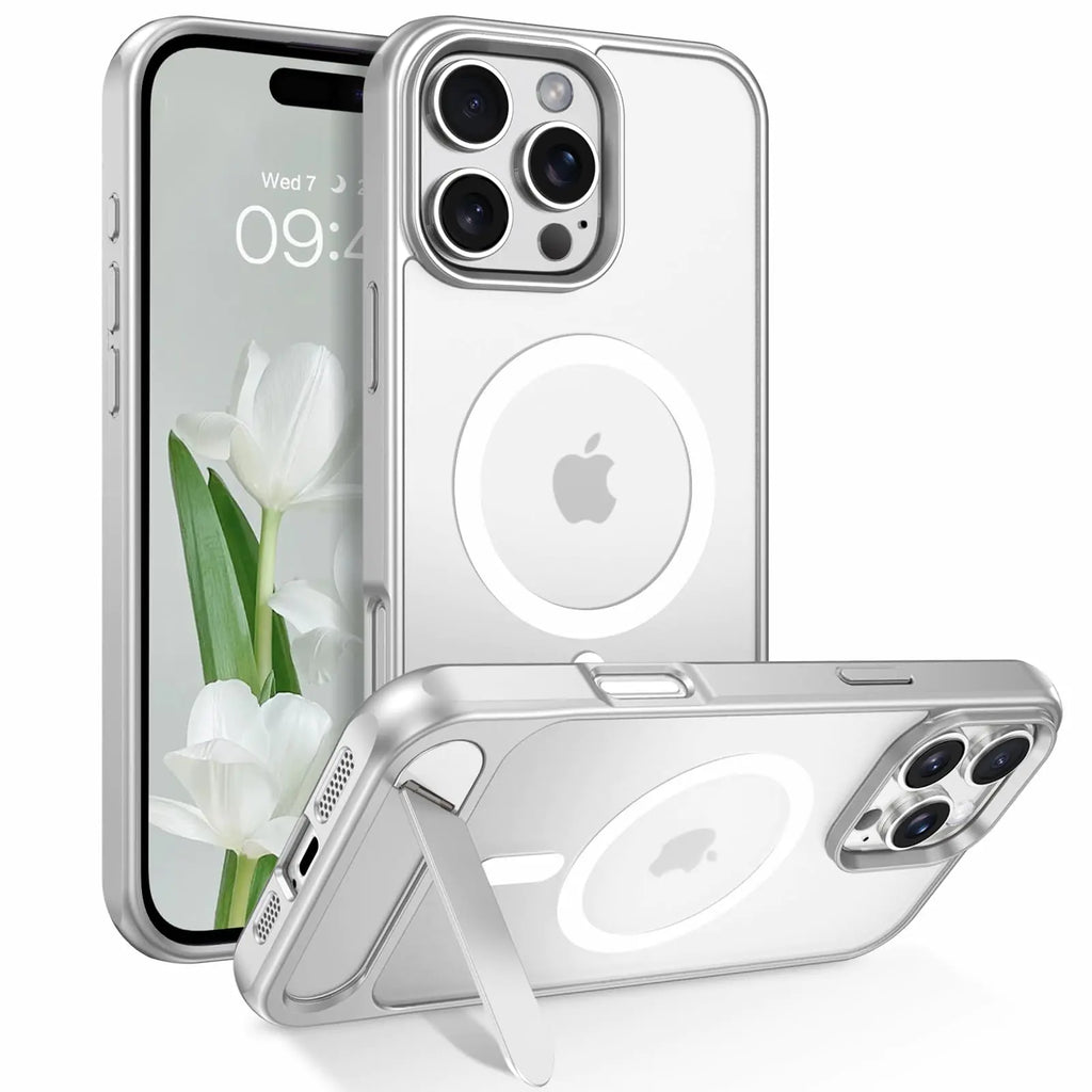 GUAGUA for iPhone 16 Pro Case with Stand iPhone 16 Pro Magnetic Case with Foldable Invisible Stand Translucent Matte Back Slim Shockproof Protective Kickstand Case for iPhone 16 Pro White